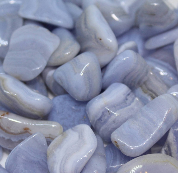 Tumbled Blue Lace Agate, also known as Blue Lace Agate tumblestones.