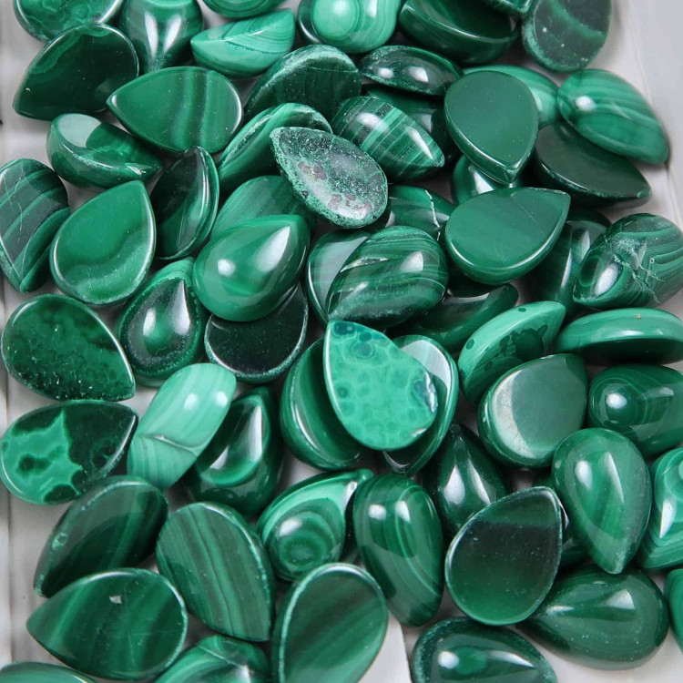 green malachite peardrop cabochons for jewellery making