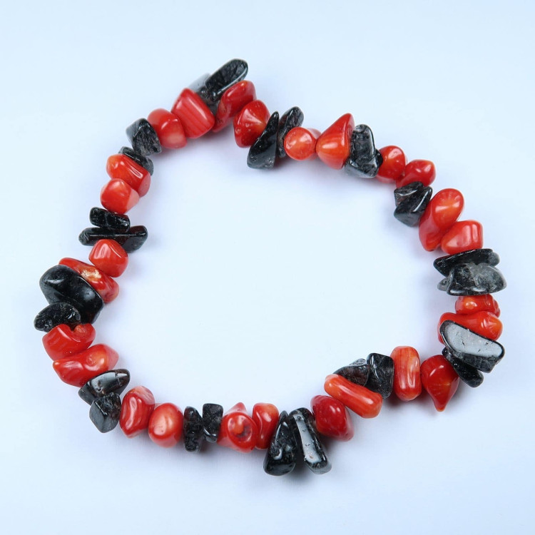 tourmalinated quartz and dyed coral chip bead bracelets 2