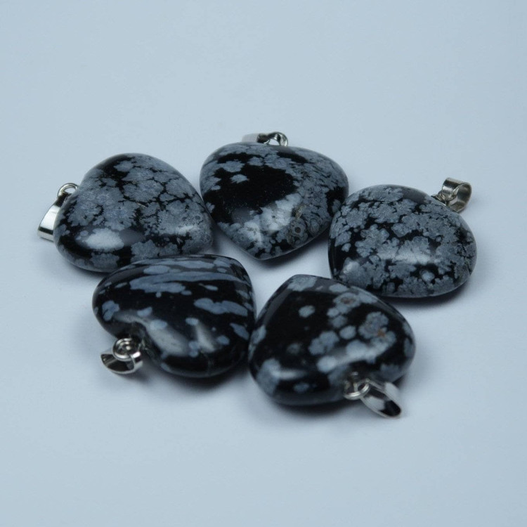 Snowflake Obsidian heart pendants