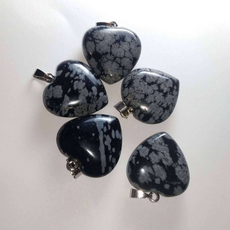 Snowflake Obsidian Heart Pendants