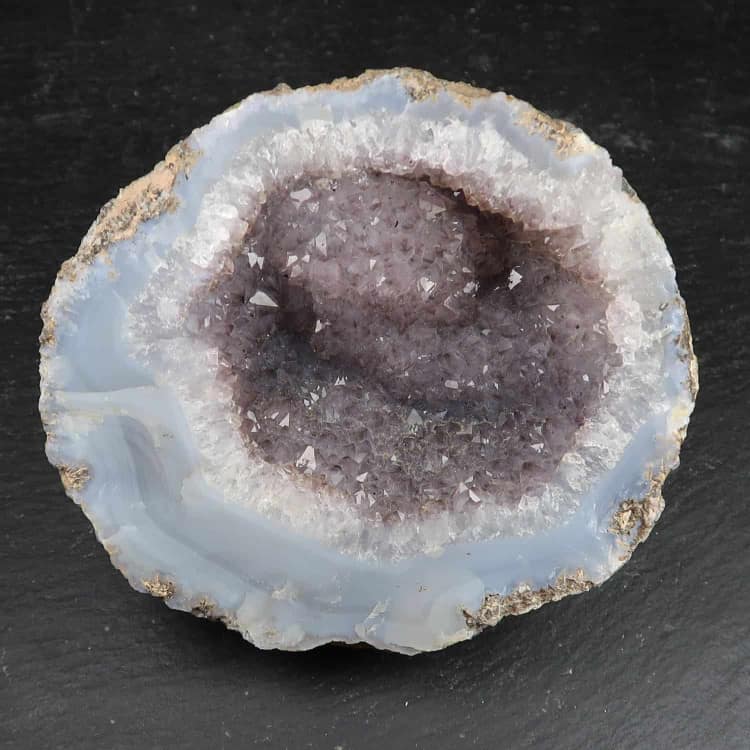blue lace agate and smoky quartz geode specimen (1)