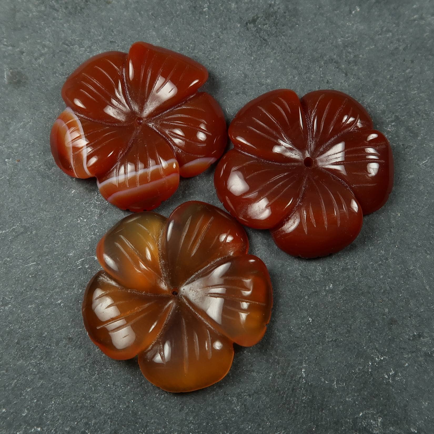 Picture showing carved Carnelian flowers