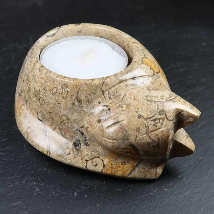 fossilstone cat tea light holder