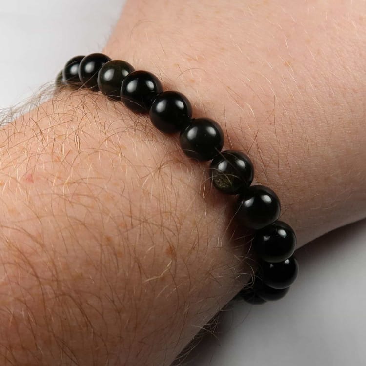 gold sheen obsidian round beaded bracelets (4)