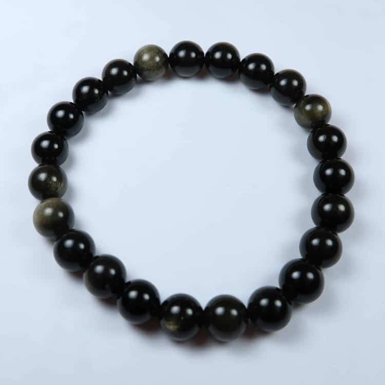 gold sheen obsidian round beaded bracelets (6)