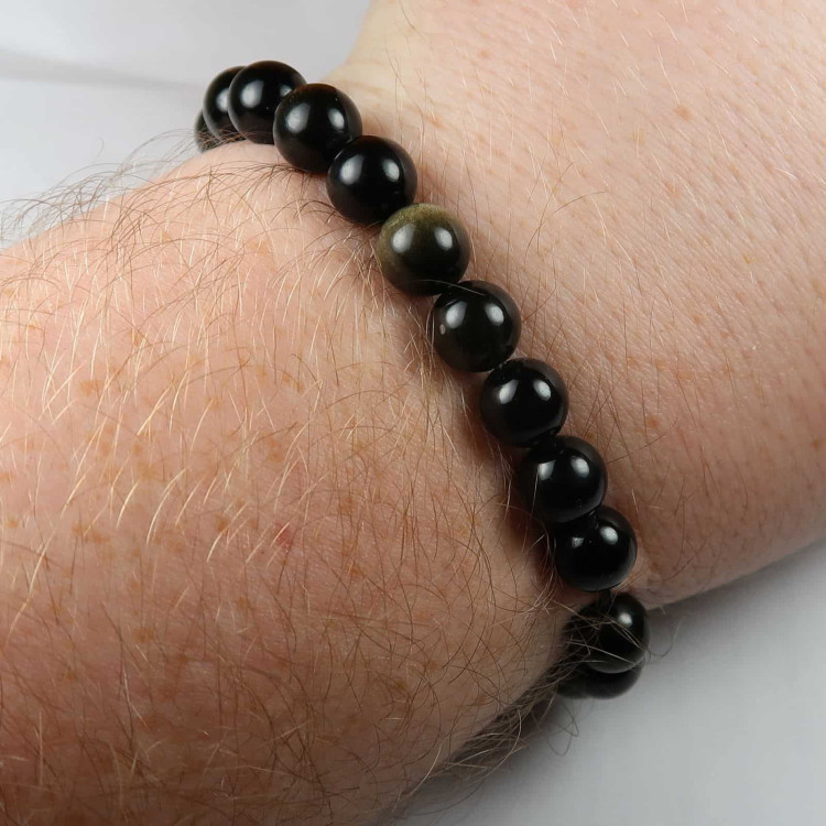 gold sheen obsidian round beaded bracelets (7)