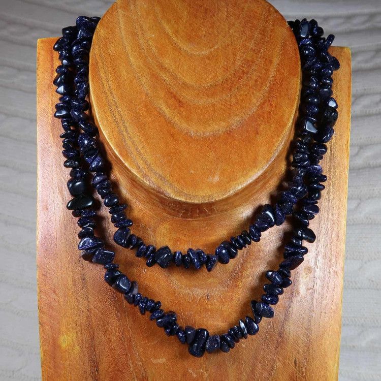 synthetic blue goldstone glass chip bead necklaces 2